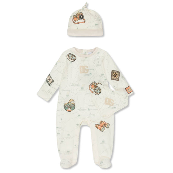 Baby Girls Cream Graphic-Print Rompers (Set of 3)