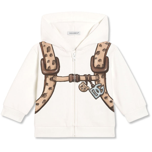 Boys Ivory Zip-Up with Leopard Backpack Print Hoodies