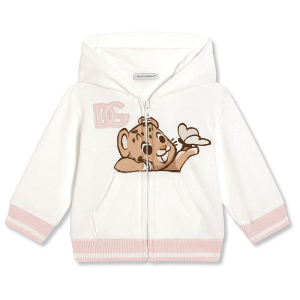 Baby Girls Ivory Zip-Up Leopard Print Hoodies