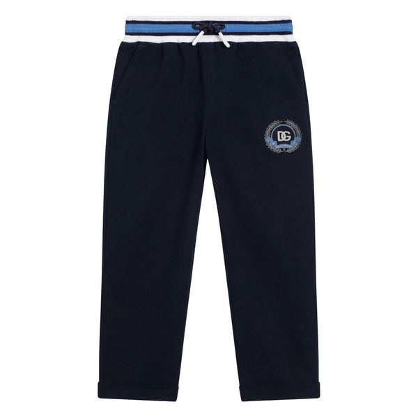 Boys Blue Embroidered-Logo Trouser