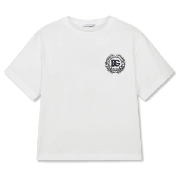 Boys White Embroidered-Logo T-Shirts