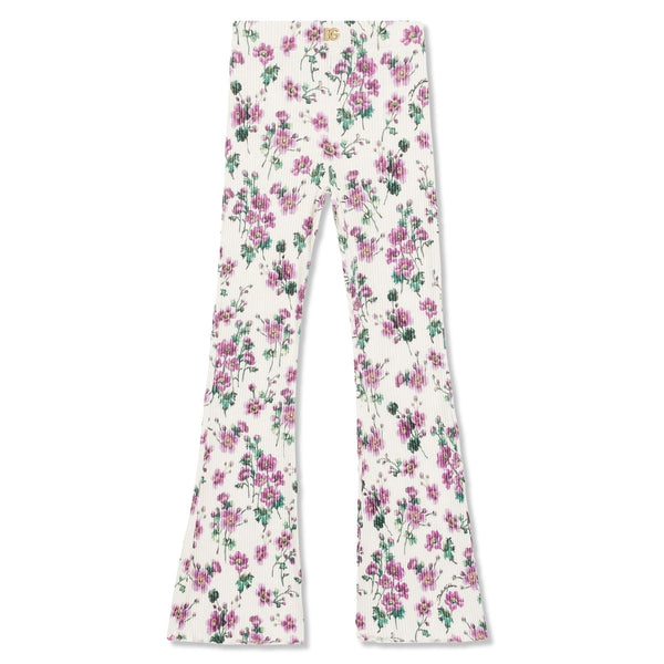 Girls White Floral-Print Trouser
