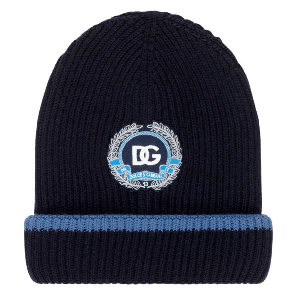 Boys Blue Knitted Hat With Embroidered Patch