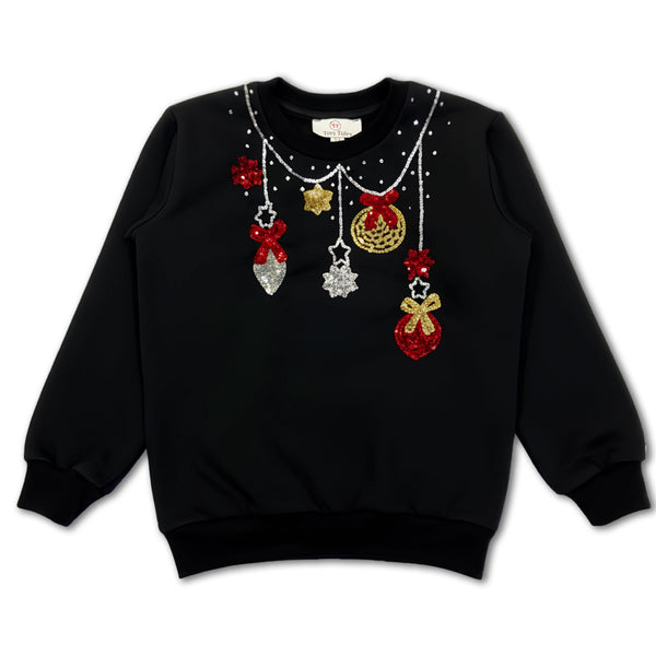 Girls Black Christmas Sequence Sweatshirts