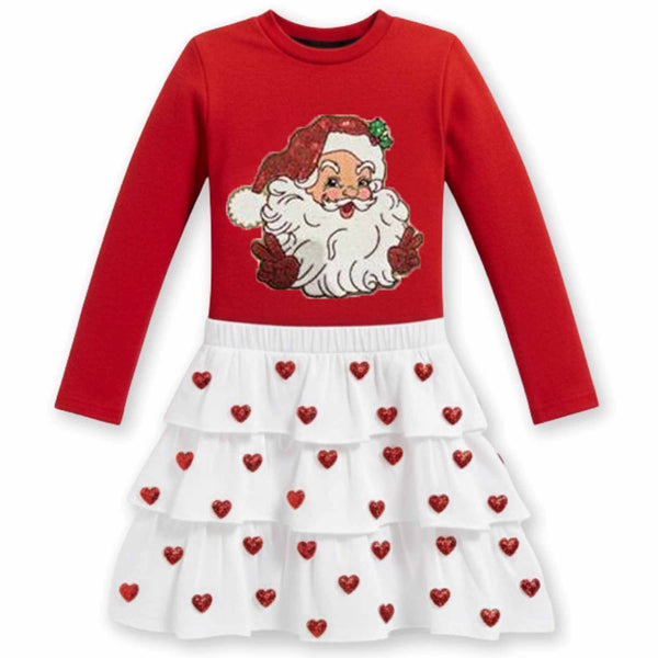 Girls Red & White Sequence Work Skirt Set