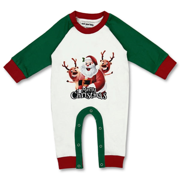 Baby Boys Green & White Merry Christmas Santa Rompers