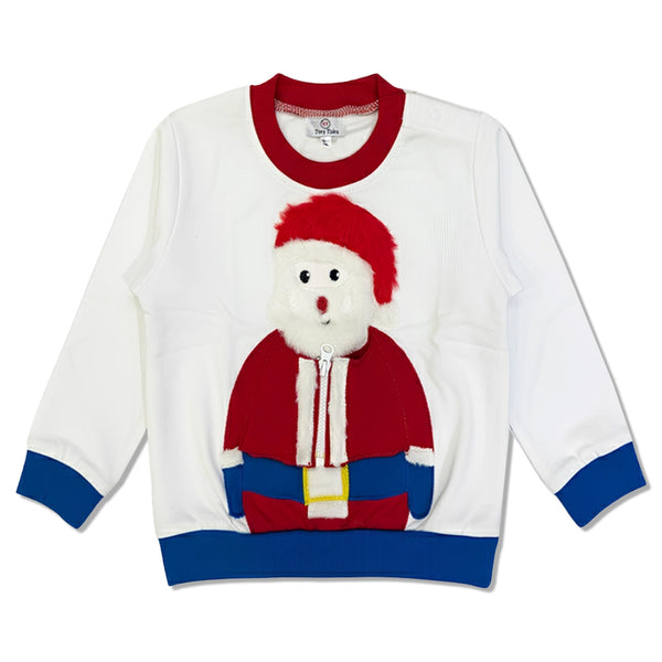 Boys White Santa-Patch Sweatshirts