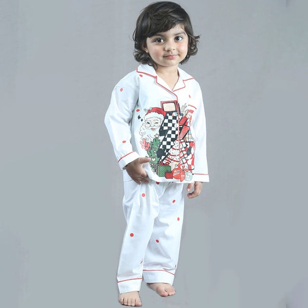 Girls White Christmas Graphic-Print Nightsuits