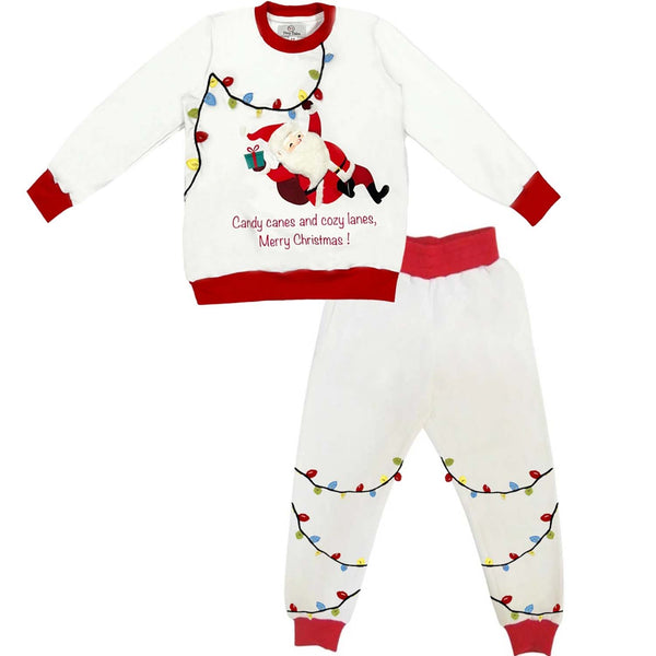 Girls White Personalised Christmas Light Tracksuits