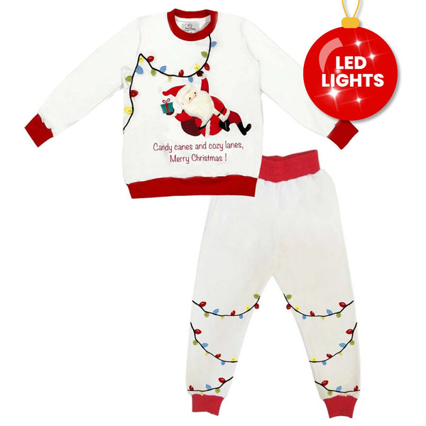 Girls White Personalised Christmas Light Tracksuits