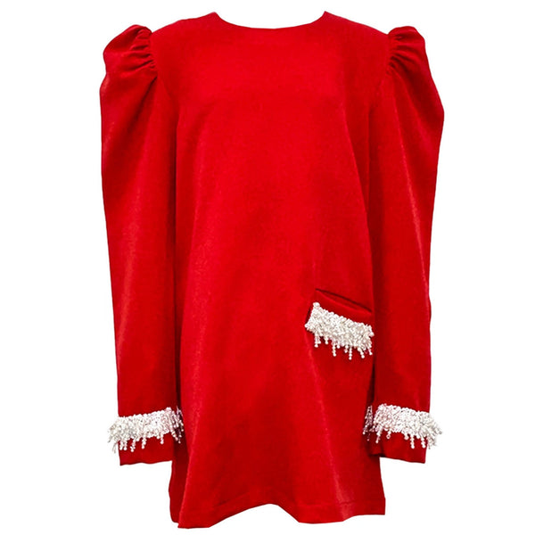 Girls Red Dress With White Detailing