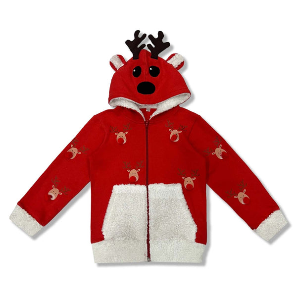 Boys Red Reindeer-Print Hoodies