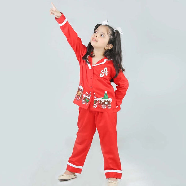 Girls Red Christmas Train Nightsuits
