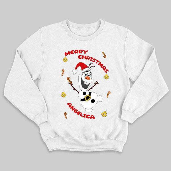 Girls White Personalised Dancing Snowman Sweatshirts