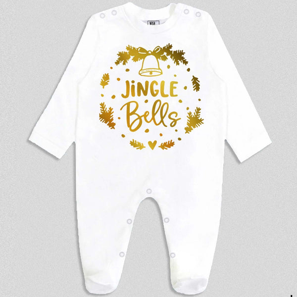Baby Boys White Jingle Bells Print Rompers