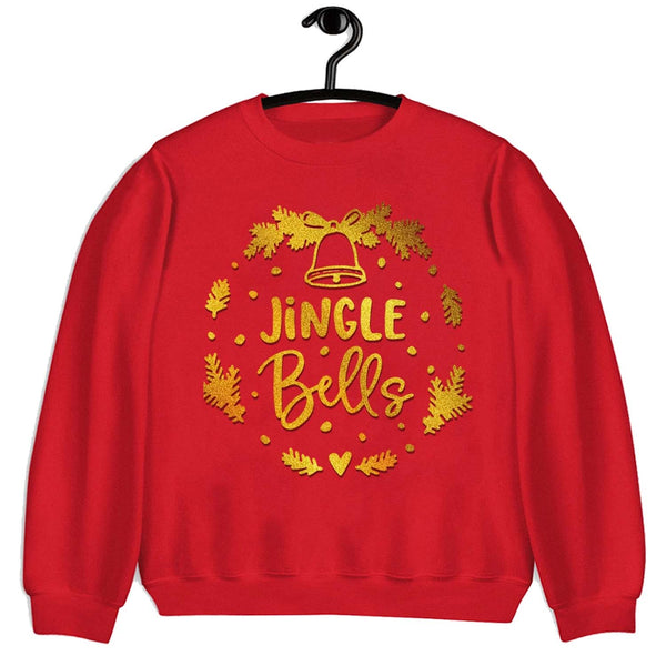 Girls Red Jingle Bells Wreath Print Sweatshirts