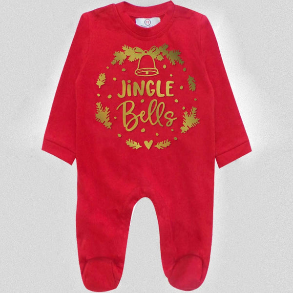 Baby Unisex Jingles Bells Wreath Red Rompers