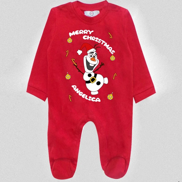 Baby Unisex Red Personalised Christmas Snowman Rompers