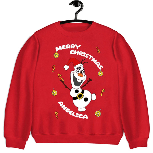 Girls Red Personalised Dancing Snowman Sweatshirts