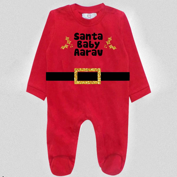 Baby Girls Red Personalised Santa Baby Rompers