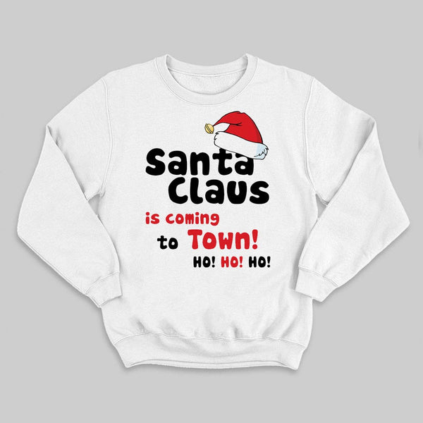Girls White Santa Claus In Town Typography Sweatshirts