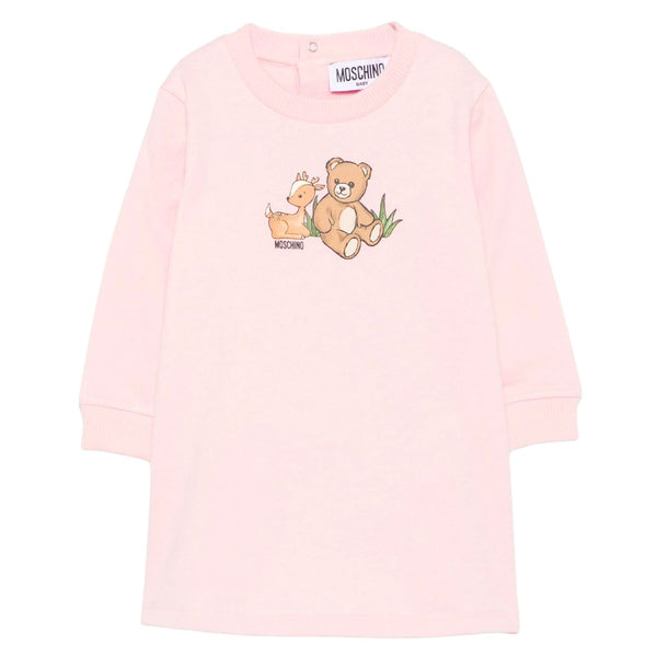 Baby Girls Pink Teddy Dear-Print Dress