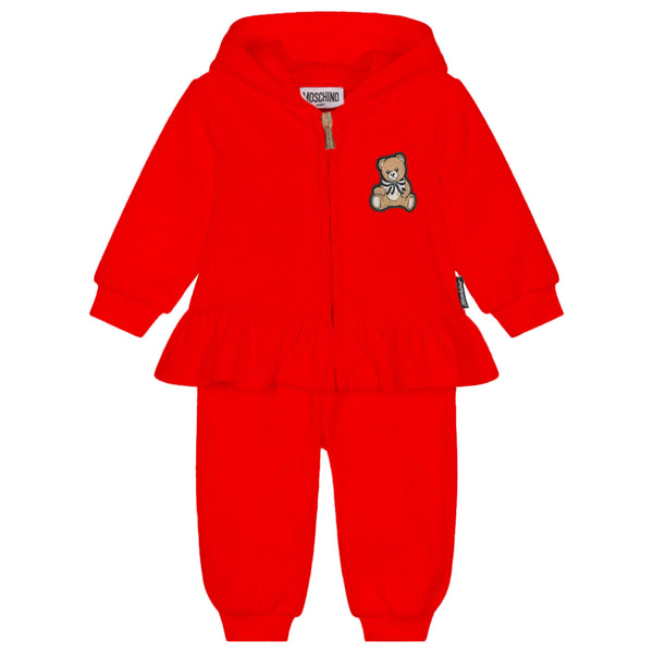 Baby Girls Red Teddy Bear Patch Zip-Up Tracksuit