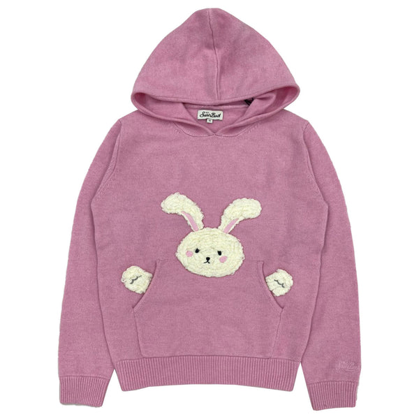 Girls Pink Knitted Fluffy White Bunny Hoodies