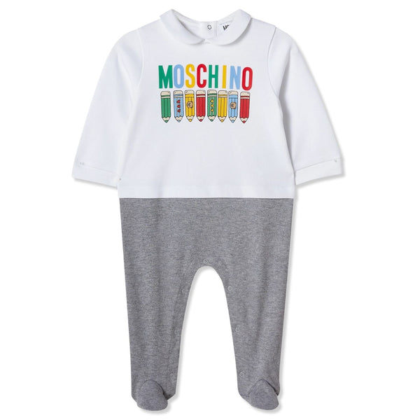 Baby Unisex White & Grey Logo-Print Rompers