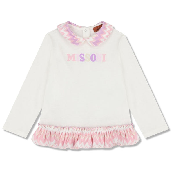 Baby Girls Ivory Flared Pattern Logo-Print T-Shirt