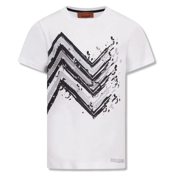 Boys White Zig-Zag Pattern T-Shirt