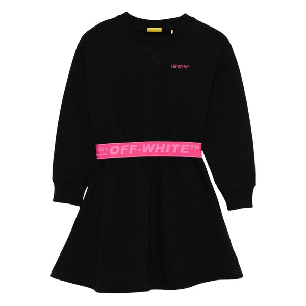 Girls Black Logo-Print Elastic band Waist Dress