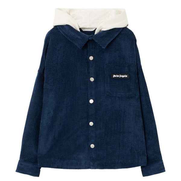 Boys Blue Logo-Patch Hooded Shirts