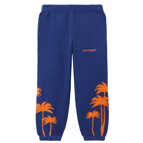 Boys Blue Embroidered Logo-Print Knitted Joggers