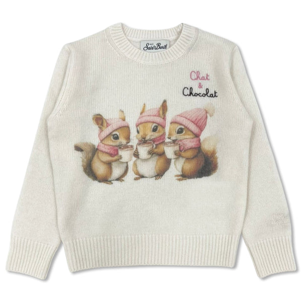 Girls Ivory Knitted Graphic-Print Sweatshirts