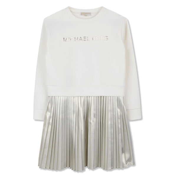 Girls White Logo-Patch Flared  Dress