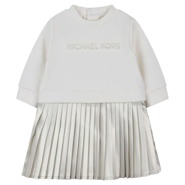 Baby Gilrs White Logo-Patch Flared Dress
