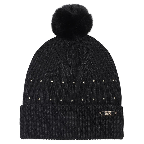 Girls Black Knitted Pom-Pom Caps