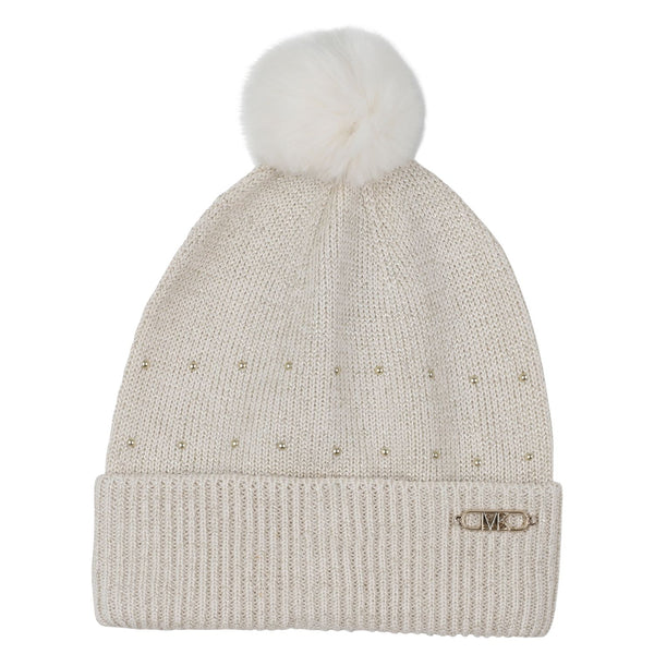 Girls Ivory Knitted Pom-Pom Caps