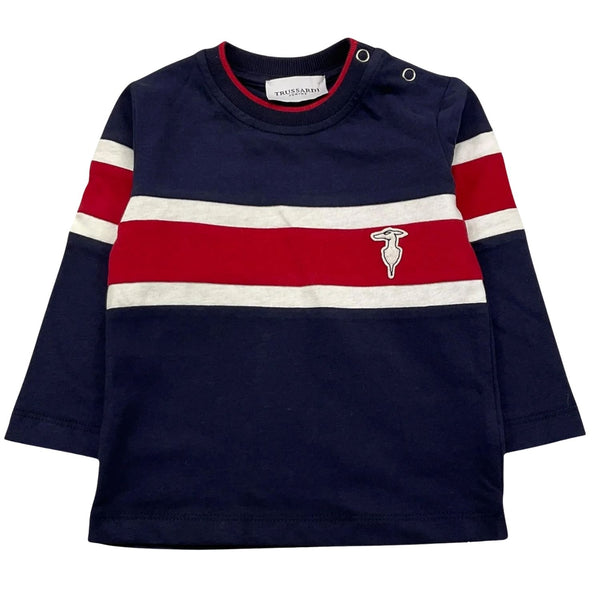 Baby Boys Blue Logo-Print Red Strip T-Shirt