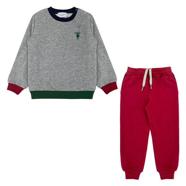 Baby Boys Grey & Red Logo-Print Tracksuit