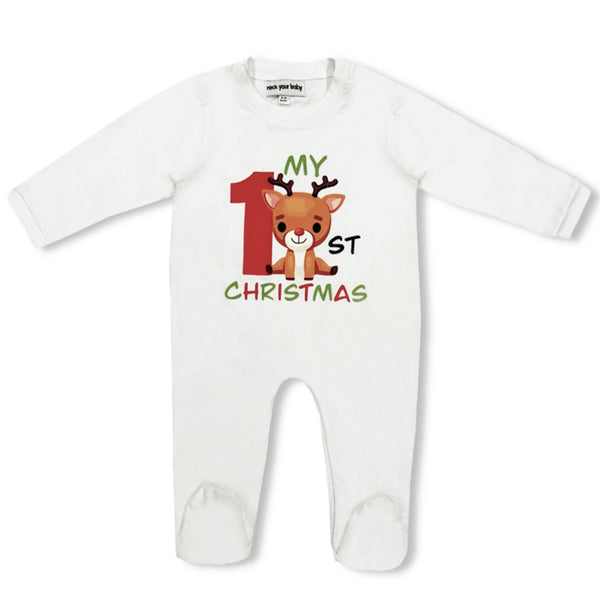 Baby Unisex White My First Christmas Print Rompers