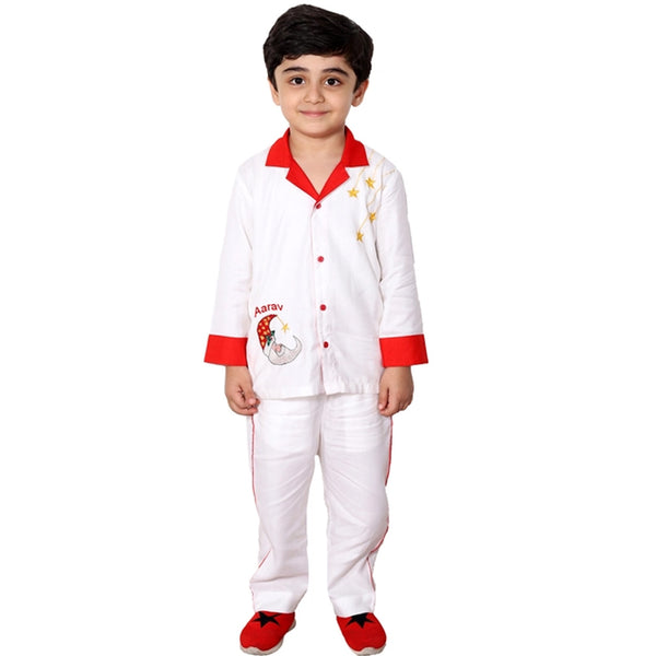 Boys White Star-Print Detailing Nightsuits