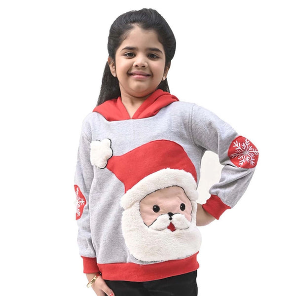 Girls Grey Santa-Patch Sweatshirts