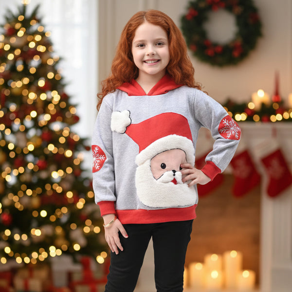 Girls Grey Santa-Patch Sweatshirts