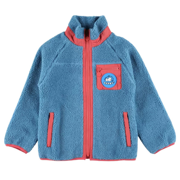 Boys Blue Faux Fur Monster-Patch Jackets