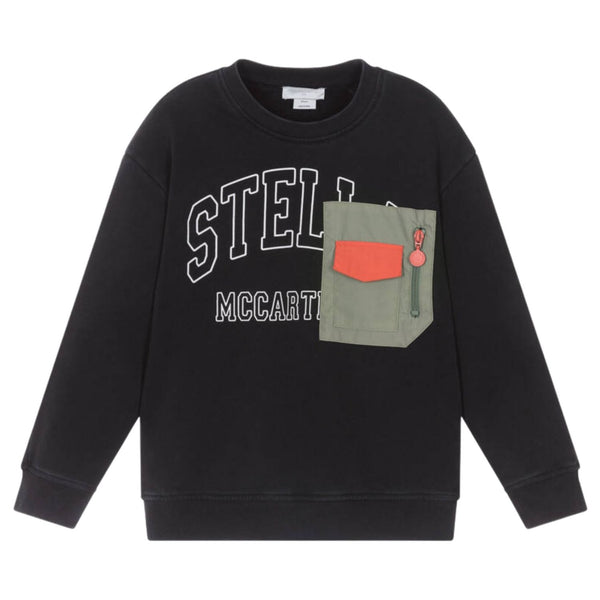 Boys Black Logo-Print with Utility Pocket Sweatshirts