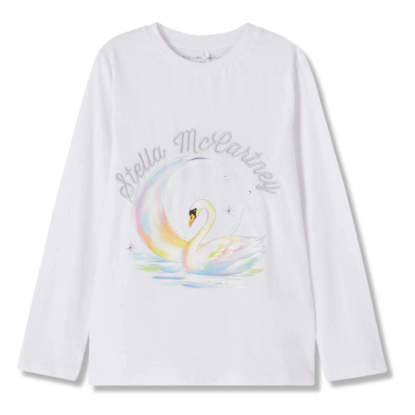 Girls White Embroidered-Logo Print T-Shirts