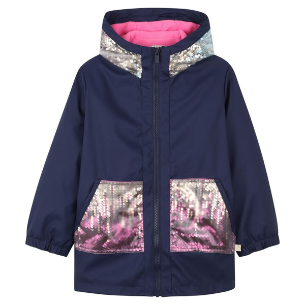 Girls Blue Sequin Hooded Raincoat
