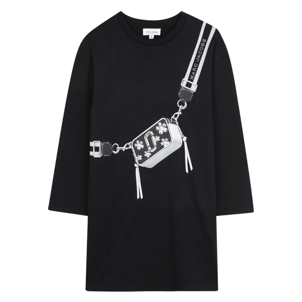 Girls Black Graphic-Print Dress